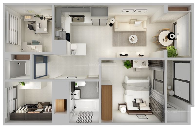 Bí quyết thiết kế không gian căn hộ 1 phòng ngủ rộng rãi hơn